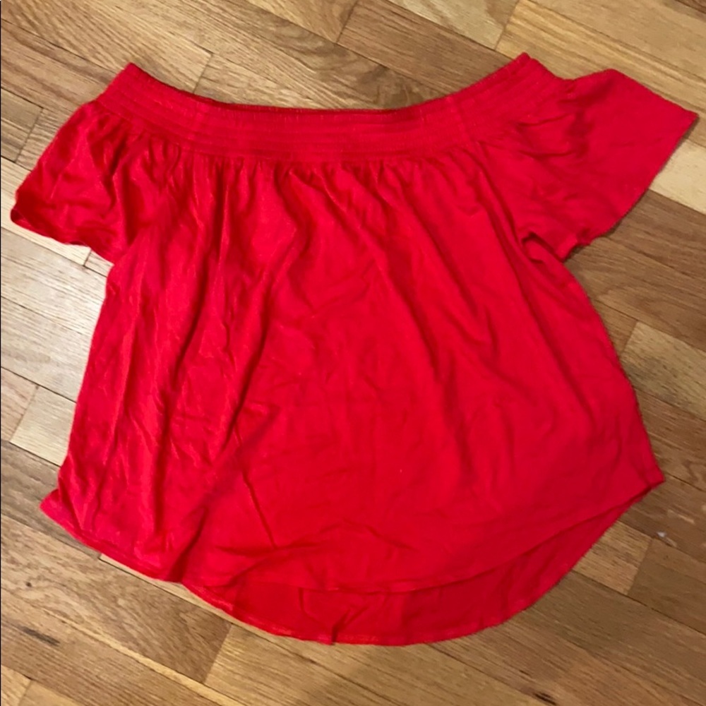 Bright red off the shoulder top